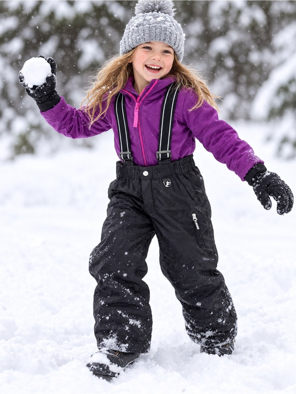 Gerry Kids Black Snow Pants with Removable Suspenders - XS (5/6)